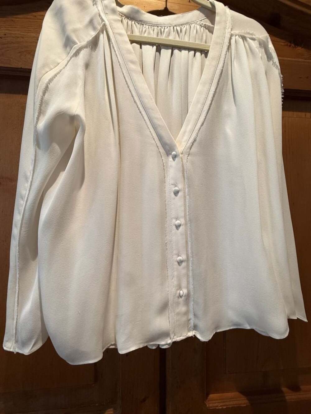 Free People White Silk Button Down Blouse Top